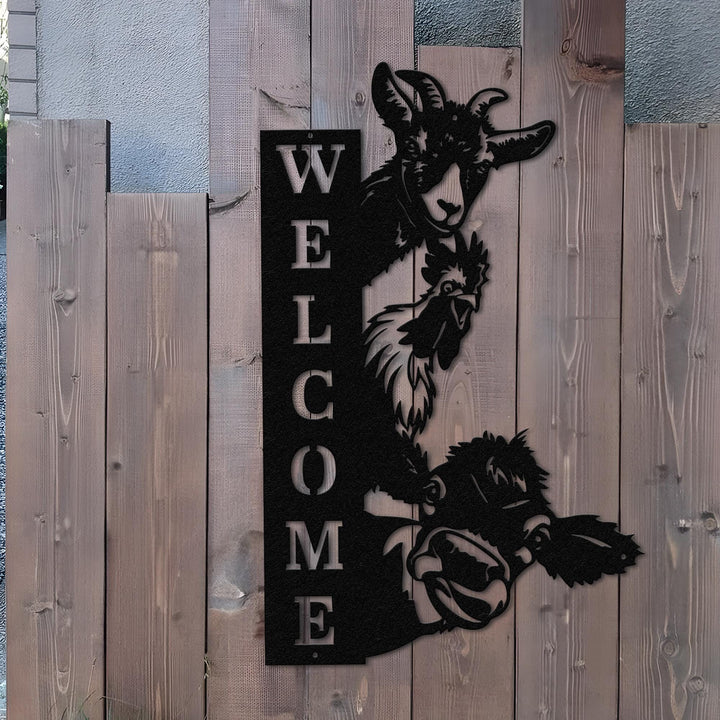 Custom Farm House Metal Sign, Cow Sheep Sign, Welcome Farm Sign, Personalized Wall Art, Ranch Decor, Goat Cow Chicken sign, Address Sign