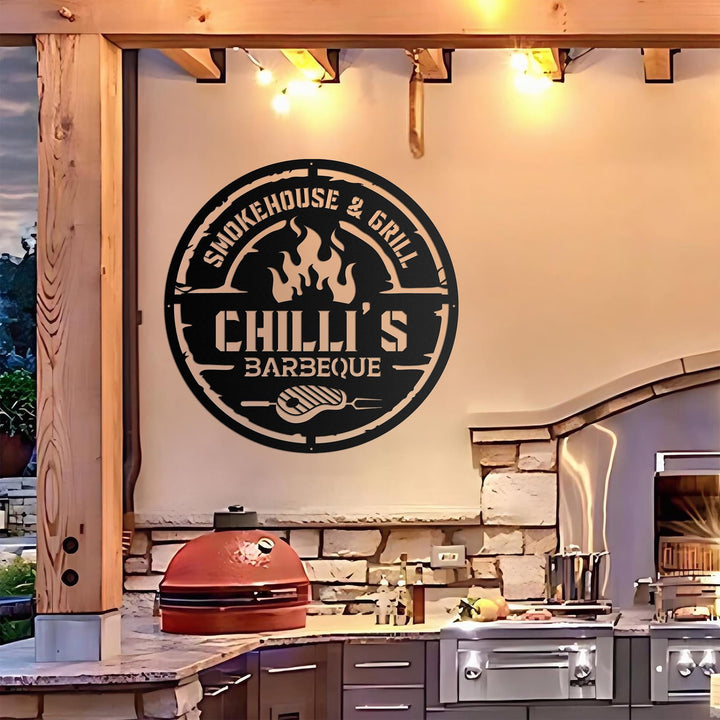 Personalized Metal Barbecue Wall Sign, Custom Grill Sign, Barbecue Sign for Outdoor, Large BBQ Sign, Custom Gift, Barbecue Wall Art Decor