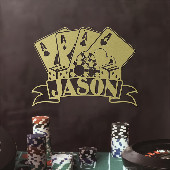 Personalized Poker Metal Wall Art With Lights, Gift For Poker Lover, Poker Game Room Decor, Gamer Gift Custom Monogram Sign Ace Quad Sign