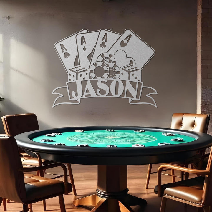 Personalized Poker Metal Wall Art With Lights, Gift For Poker Lover, Poker Game Room Decor, Gamer Gift Custom Monogram Sign Ace Quad Sign