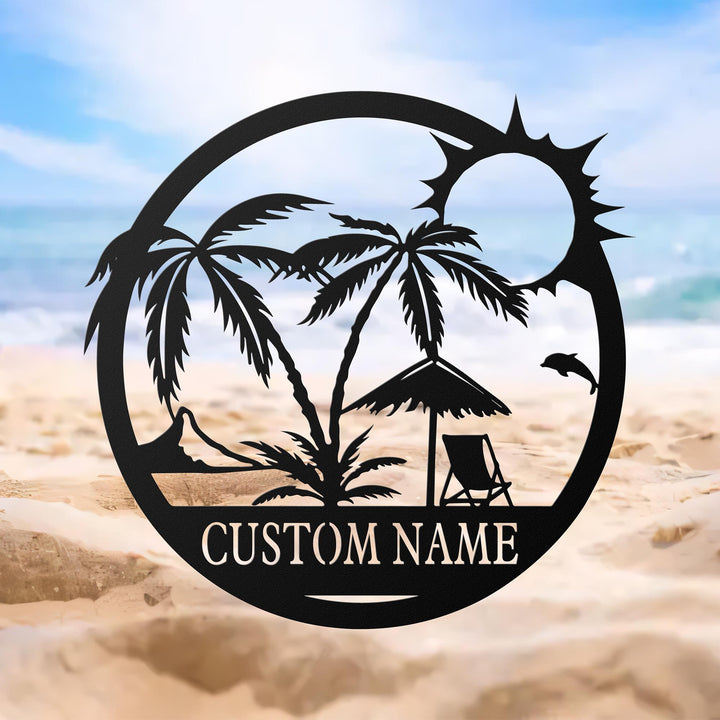 Personalized Beach Decor, Lake House Decor, Summer Beach House Sign, Metal Coastal Decor, Outdoor Sign Sunset Beach Monogram