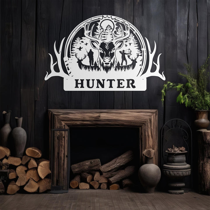 Custom Deer Hunter Metal Sign, Personalized Bow and Hunting Rifle Sign, Deer Hunting Wall Hanging, Hunter Gift, Cabin Sign, Fathers Day Gift