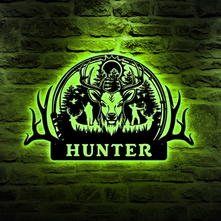 Custom Deer Hunter Metal Sign, Personalized Bow and Hunting Rifle Sign, Deer Hunting Wall Hanging, Hunter Gift, Cabin Sign, Fathers Day Gift
