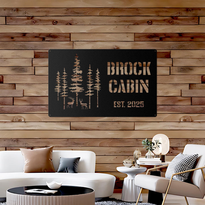 Personalized Metal Cabin Name Sign, Pine Tree Custom Metal Sign, Personalized Gift, Farmhouse Gift, Mountain House Sign, Family Name Sign
