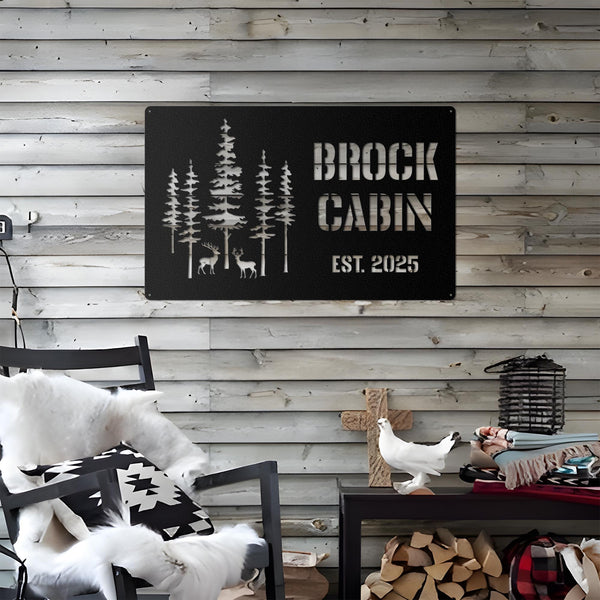 Personalized Metal Cabin Name Sign, Pine Tree Custom Metal Sign, Personalized Gift, Farmhouse Gift, Mountain House Sign, Family Name Sign