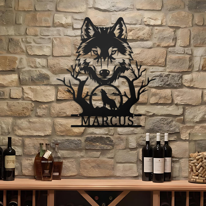 Personalized Wolf Howling Metal Ranch Sign LED Light, Custom Wolf Name Wall Art Decor, Hunting Sign, Farm Sign, Wolf Cabin Sign