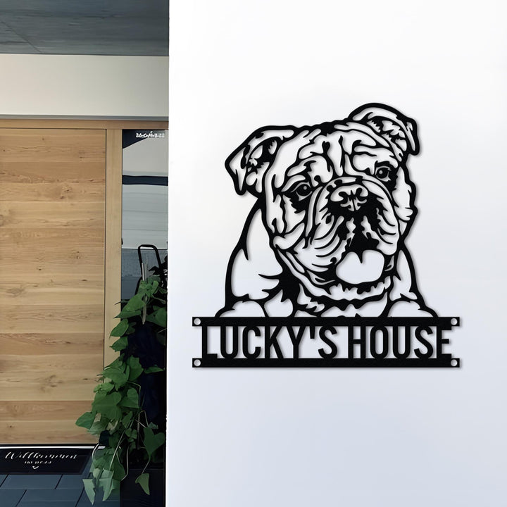 Custom English Bulldog Metal Sign, Personalized Dog Name Sign, Dog House Decor, Pet Lover Gift, Dog mom Sign, Pet Wall Art, Wall Art Decor