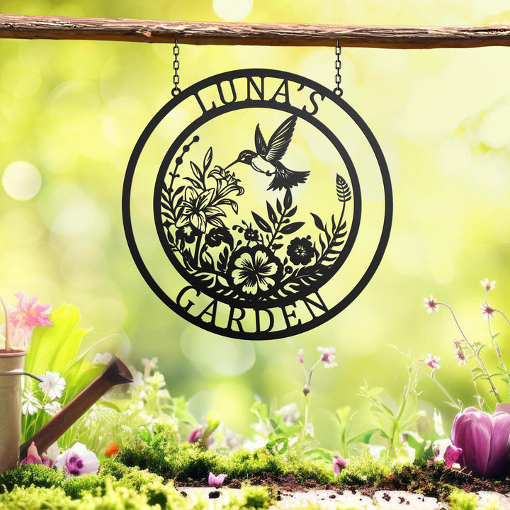 Custom Hummingbird Metal Garden Decor,Hummingbird Garden Sign,Personalized Garden Decor,Custom Garden Name Sign, Hummingbird wall art