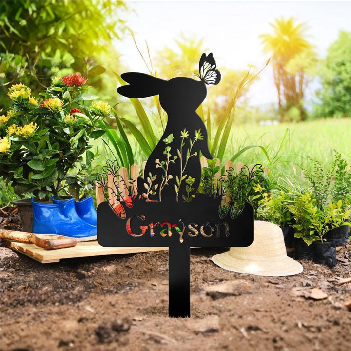 Personalized Bunny Stake Sign,Custom Rabbit Garden Decor,Year of Rabbit Gift,Pet Grave Marker,Outdoor decor,Rabbit Sign With Stake,Pet Loss