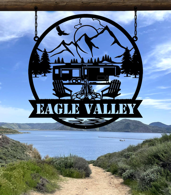 Custom Fifth Wheel Camper RV Metal Sign, Metal Outdoor Camping Sign, Family Camp Sign, Mountain Camping, Campers Gift, Family Name Sign