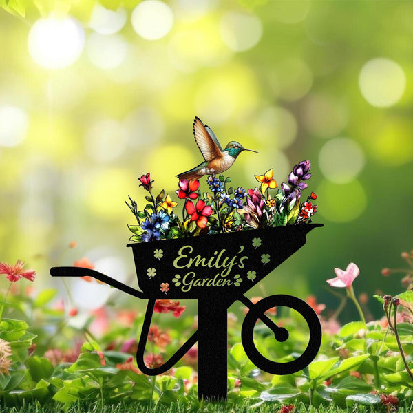 Custom Hummingbird Metal Garden Stake, Bird with Stakes Garden Sign, Personalized Garden Name Sign, Mother's Day Gift, Garden Decor