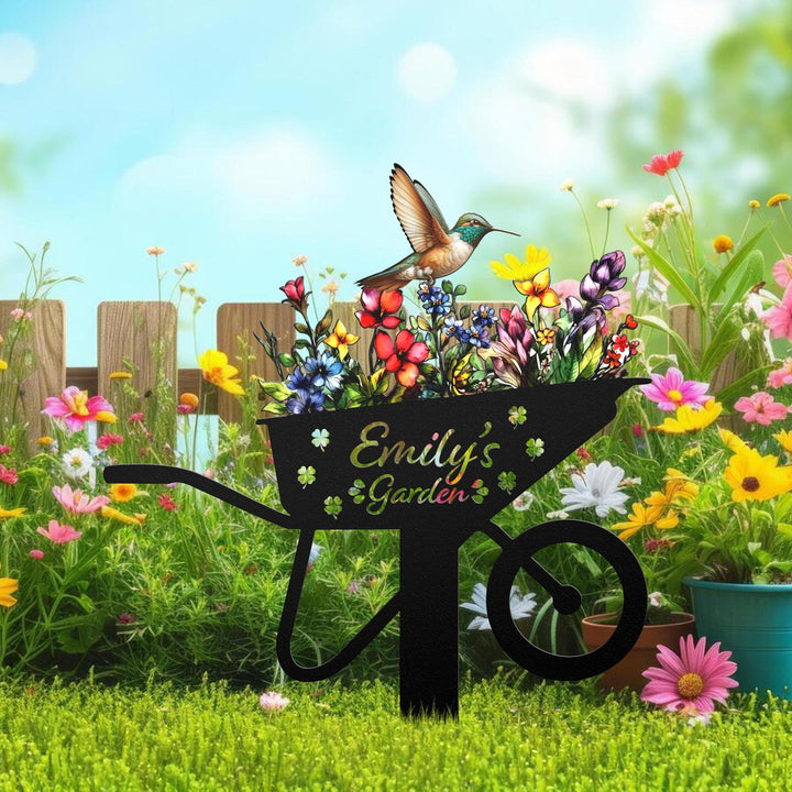 Custom Hummingbird Metal Garden Stake, Bird with Stakes Garden Sign, Personalized Garden Name Sign, Mother's Day Gift, Garden Decor