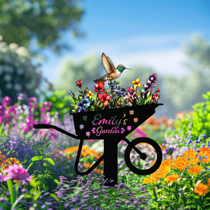 Custom Hummingbird Metal Garden Stake, Bird with Stakes Garden Sign, Personalized Garden Name Sign, Mother's Day Gift, Garden Decor
