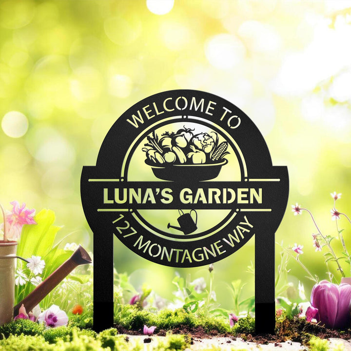 Metal Garden Sign with Stakes: Personalizable| Custom Round Sign for Garden Decoration| Gardeners Gift| Unique Gift for Mother Day