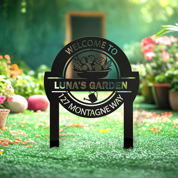 Metal Garden Sign with Stakes: Personalizable| Custom Round Sign for Garden Decoration| Gardeners Gift| Unique Gift for Mother Day