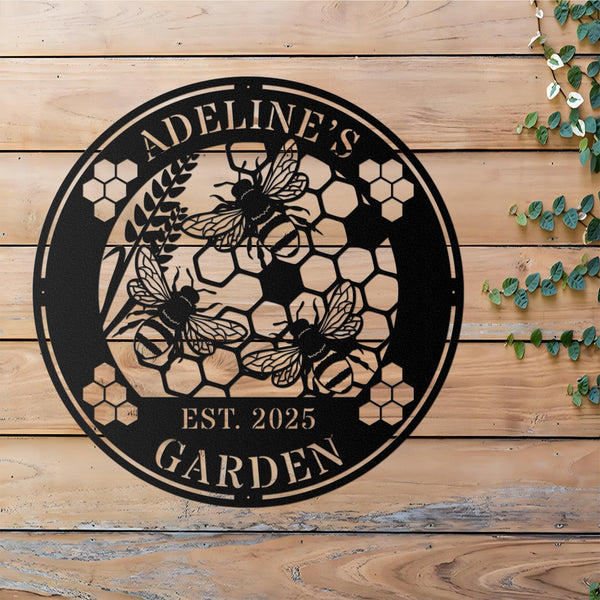 Personalized BEE Farm Metal Sign, Bee Keeper, Porch Patio Garden, Bee Lovers Gift, Honeycomb, Honey Bee Garden Metal Wall Art, Outdoor Decor