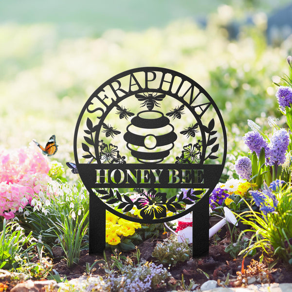 Personalized Honey Bee Metal Sign, Custom Bee Hive Wall Art Decor, Welcome Bee Farm Sign, Custom Garden Sign, Gift for Gardener Bee Keeper