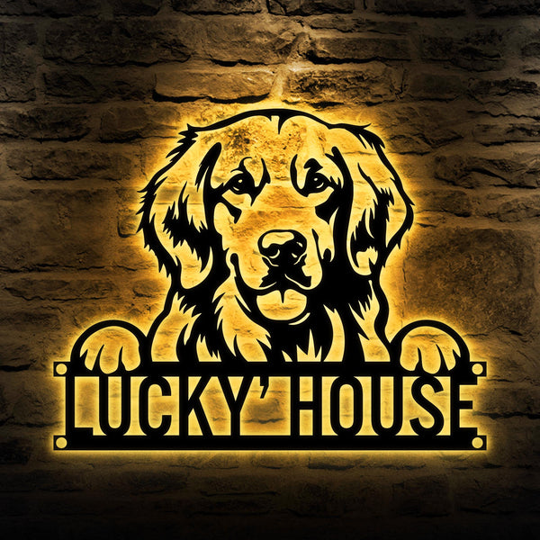 Custom Golden Retriever Metal Sign Led Lights, Personalized Dog Name Sign, Dog House Decor, Pet Lover Gift, Dog mom Sign, Wall Art Decor