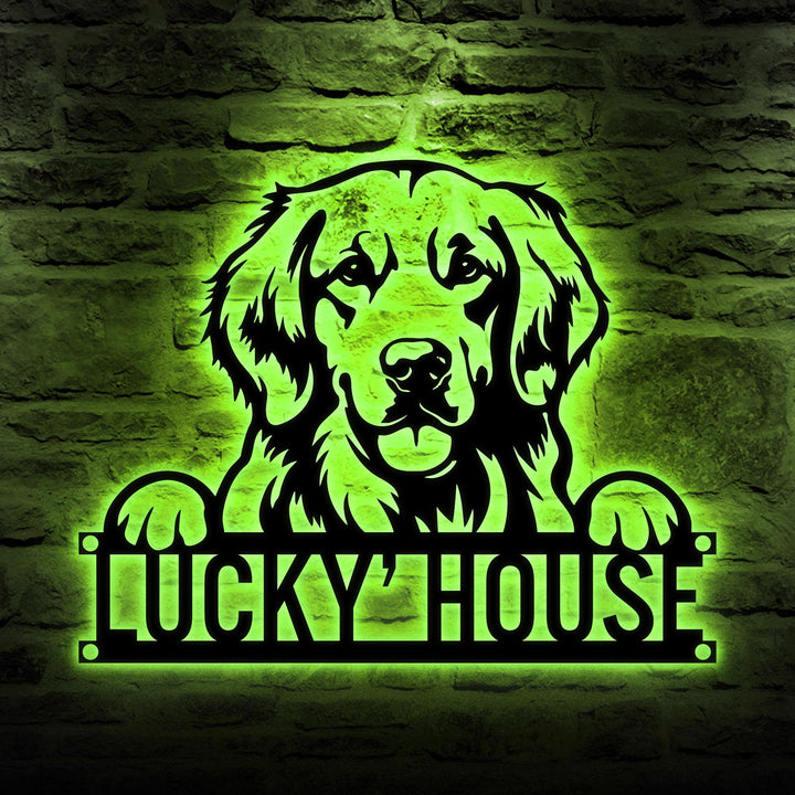 Custom Golden Retriever Metal Sign Led Lights, Personalized Dog Name Sign, Dog House Decor, Pet Lover Gift, Dog mom Sign, Wall Art Decor