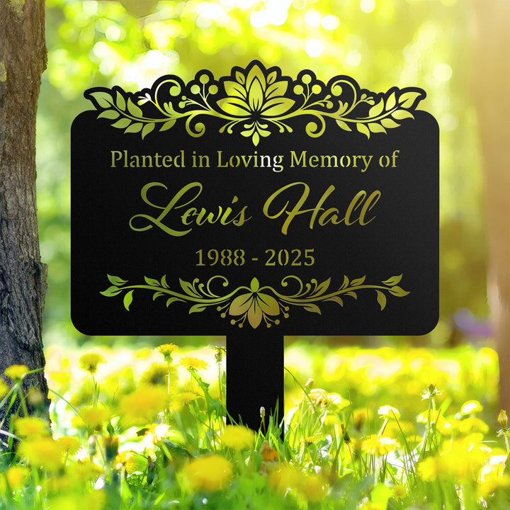 Custom Memorial Tree Sign With Stake, Floral Metal Name Plate, Metal Memorial Marker, Tree Plaque Marker, Dad Mom Loss, Sympathy Sign