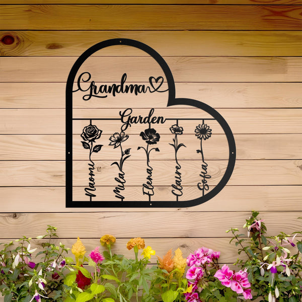 Custom Birth Month Flower Sign, Garden Metal Decor, Mother's Day Gift, Dad's Floral Garden Decor, Steel Love Grows Here, Gardener Name Sign