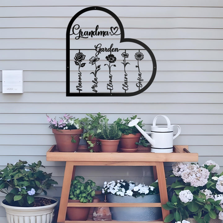 Custom Birth Month Flower Sign, Garden Metal Decor, Mother's Day Gift, Dad's Floral Garden Decor, Steel Love Grows Here, Gardener Name Sign