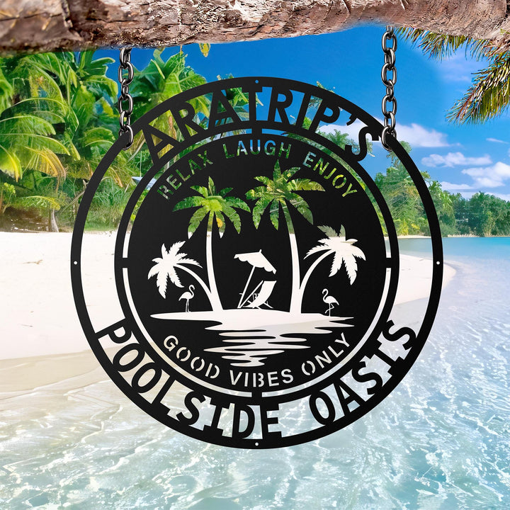 Personalized Family Poolside Metal Sign-palm tree tropical Metal wall Art-Tiki Bar Sign -Backyard Sign Decor-Welcometo The Patio WallHanging