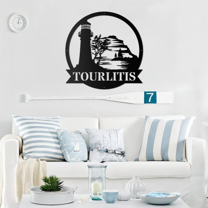 Custom Lighthouse Metal Wall Art Personalized Lighthouse Name Sign Home Decor Lighthouse Metal Sign Nautical Beach House Decor Birthday Gift