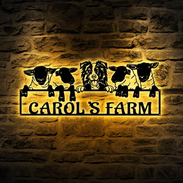 Sheep Farm Metal Sign Led Lights, Custom Metal Sheep Sign, Personalized Three Sheep Metal Wall Art, Farm Decor Outdoor, Ranch Barn Sign