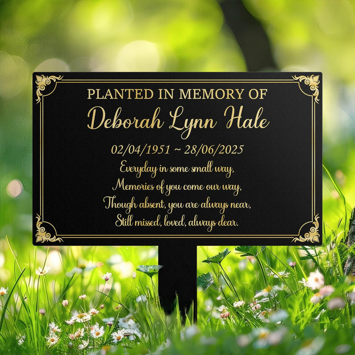 Memorial Plaque Stake, Sturdy Metal Grave Marker, Remembrance Plaque in Black, Gold and Silver, Outdoor, Indoor Memorial Plate, Personalized