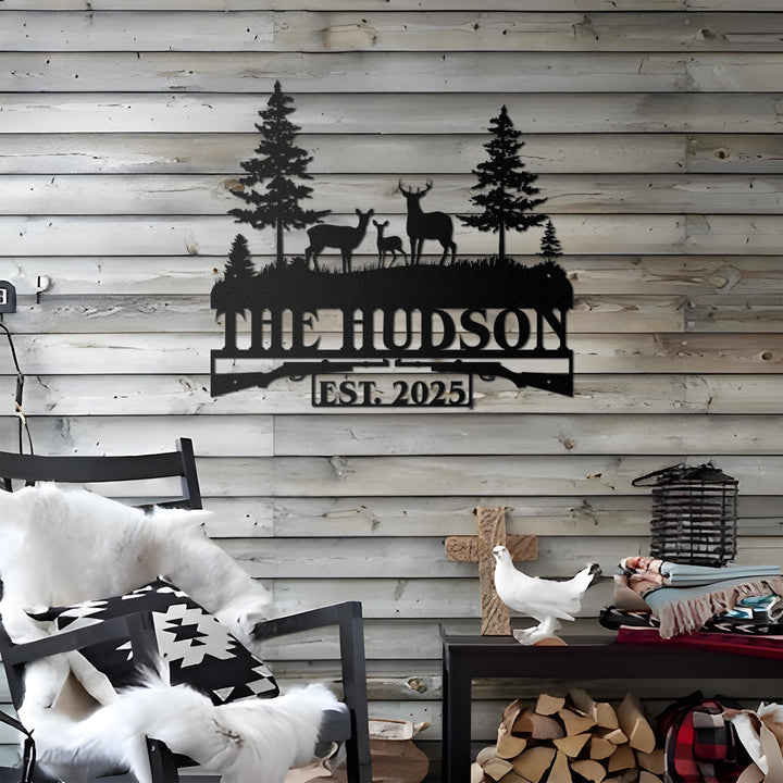 Personalized Hunting Metal Sign with Led Lights, Custom Family Name Sign, Hunting Address Metal Sign, Nature Metal Sign, Housewarming Gift