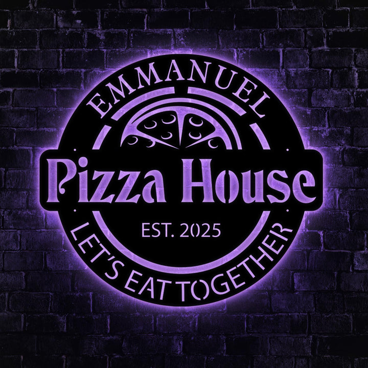 Custom Pizzeria Restaurant Metal Wall Art LED Light Personalized Pizza House Name Sign Home Decor Business Logo Decoration Birthday Gifts