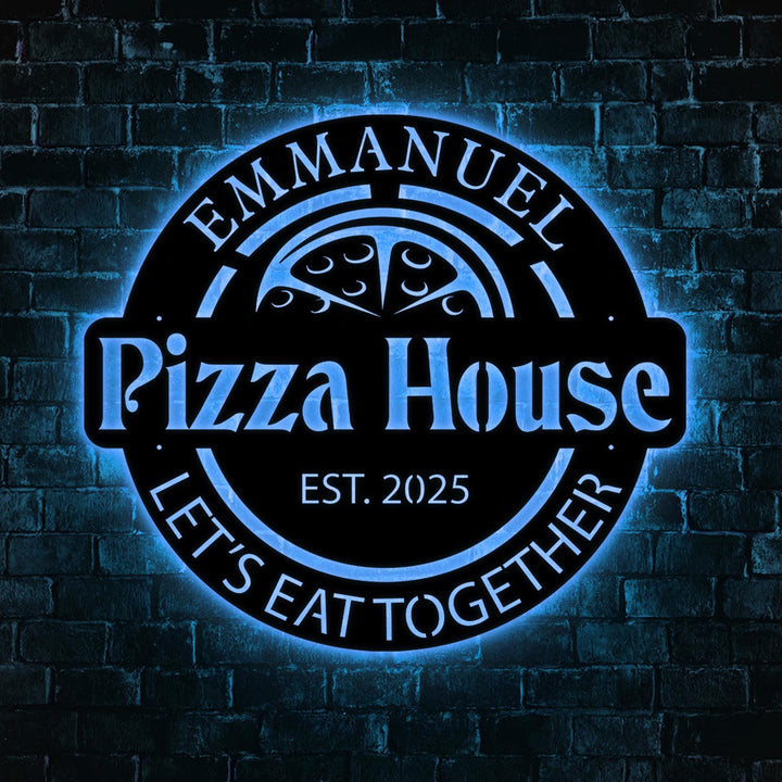 Custom Pizzeria Restaurant Metal Wall Art LED Light Personalized Pizza House Name Sign Home Decor Business Logo Decoration Birthday Gifts