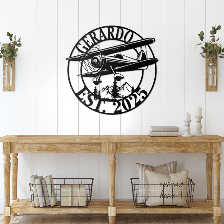 Custom Airplane Metal Wall Art LED Light Personalized Pilot Name Sign Home Decor Aircraft Hangar Decoration Airforce Housewarming Gifts