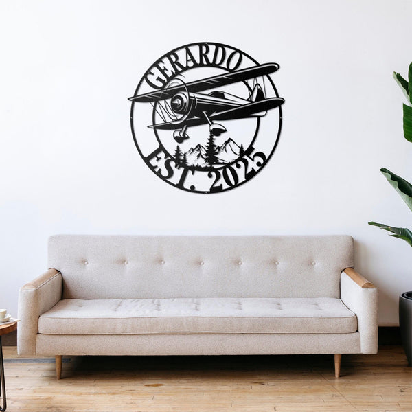 Custom Airplane Metal Wall Art LED Light Personalized Pilot Name Sign Home Decor Aircraft Hangar Decoration Airforce Housewarming Gifts