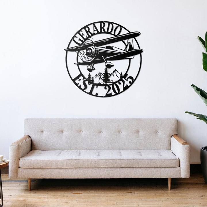 Custom Airplane Metal Wall Art LED Light Personalized Pilot Name Sign Home Decor Aircraft Hangar Decoration Airforce Housewarming Gifts