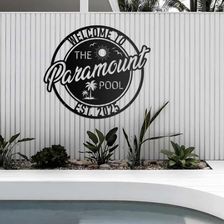 Personalized Metal Poolside Sign, Custom Tropical Pool Sign, Patio Decor, Pool Bar Sign, Backyard Sign, Custom Welcome Sign, Tiki Bar Art