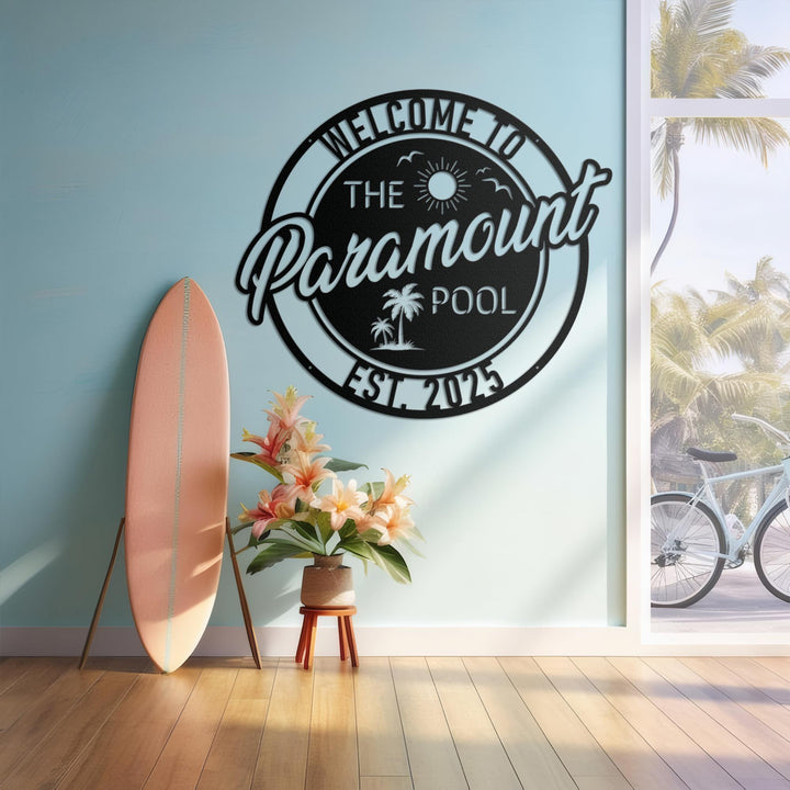 Personalized Metal Poolside Sign, Custom Tropical Pool Sign, Patio Decor, Pool Bar Sign, Backyard Sign, Custom Welcome Sign, Tiki Bar Art