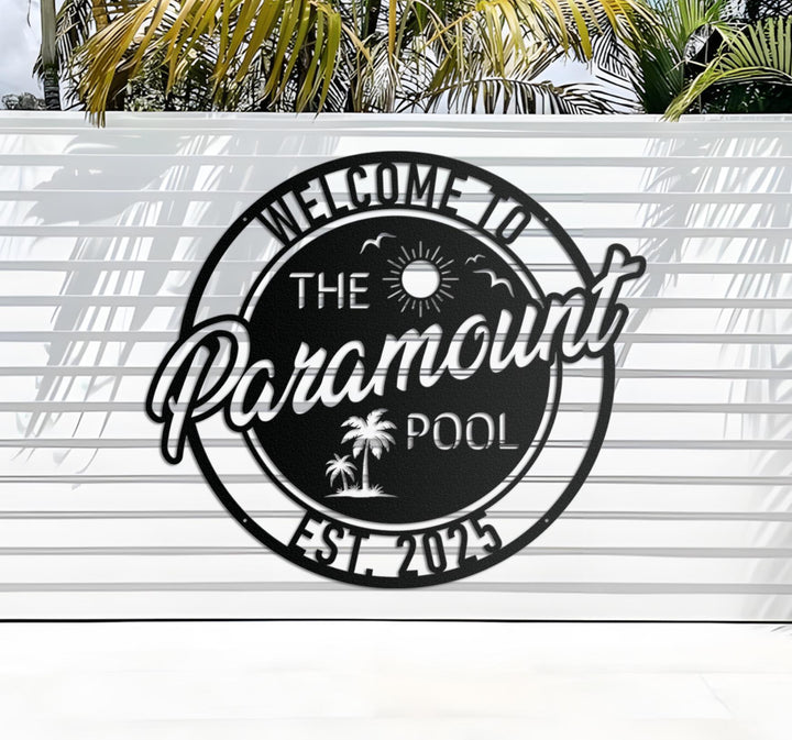 Personalized Metal Poolside Sign, Custom Tropical Pool Sign, Patio Decor, Pool Bar Sign, Backyard Sign, Custom Welcome Sign, Tiki Bar Art