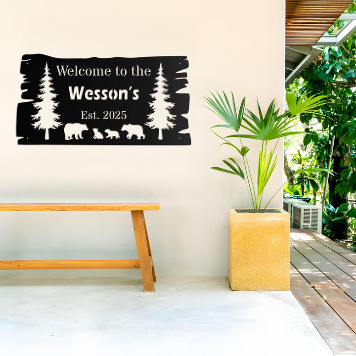 Custom Metal Bear Wall Sign, Personalized Cabin Sign, Custom Family Name Bear Decor, Outdoor Metal Sign, Farm Sign, Ranch Wall Art Decor