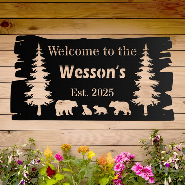 Custom Metal Bear Wall Sign, Personalized Cabin Sign, Custom Family Name Bear Decor, Outdoor Metal Sign, Farm Sign, Ranch Wall Art Decor