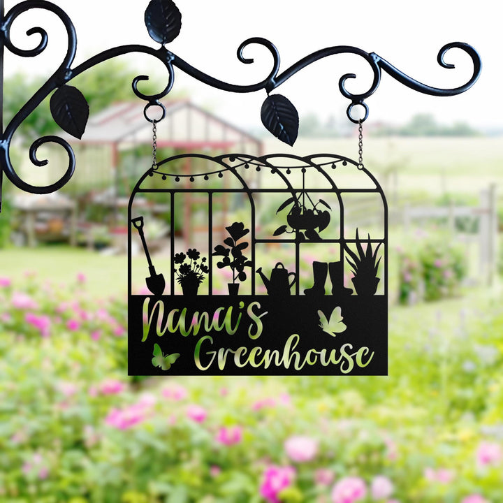 Custom Metal Greenhouse Sign, Personalized Hanging Garden Sign, BackYard Decor, Greenhouse Name Sign, Retro Garden Plaque, Mom's Gift