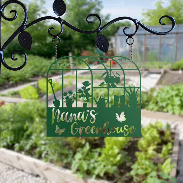 Custom Metal Greenhouse Sign, Personalized Hanging Garden Sign, BackYard Decor, Greenhouse Name Sign, Retro Garden Plaque, Mom's Gift