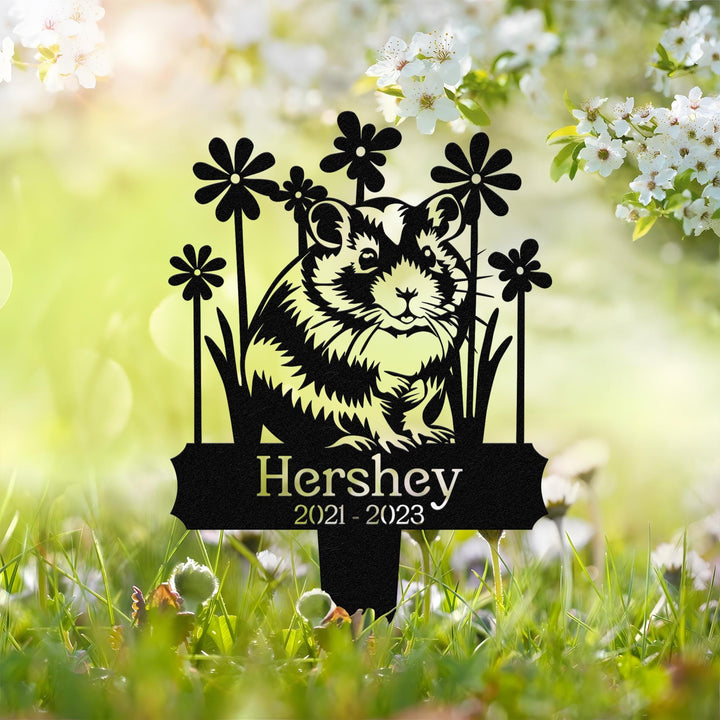 Personalized Hamster Memorial Stake, Hamster Grave Marker with Flowers, Custom Pet Cemetery Metal Stake, Pet Garden Decor, Loss of Pet