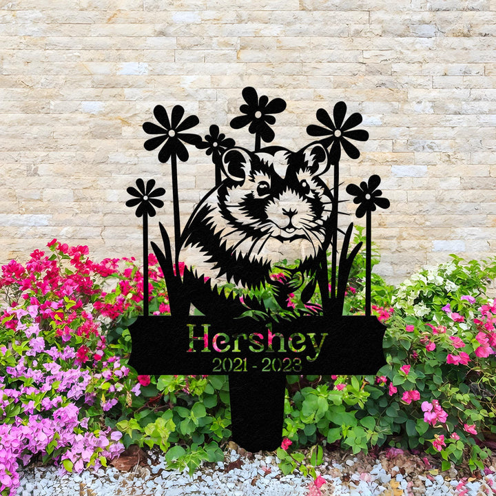 Personalized Hamster Memorial Stake, Hamster Grave Marker with Flowers, Custom Pet Cemetery Metal Stake, Pet Garden Decor, Loss of Pet