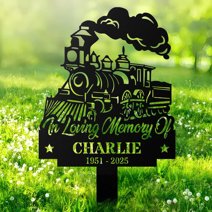 Personalized Train Memorial Stake, Metal Stake, Train Sign, Train Gift, Train Loss, Sympathy Sign, Grave Marker, Remembrance Stake, Dad, Mom