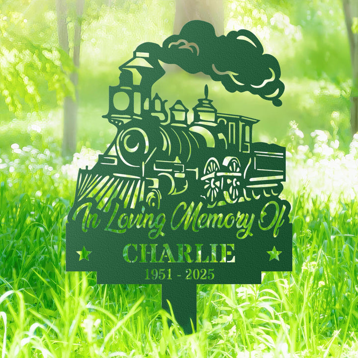Personalized Train Memorial Stake, Metal Stake, Train Sign, Train Gift, Train Loss, Sympathy Sign, Grave Marker, Remembrance Stake, Dad, Mom