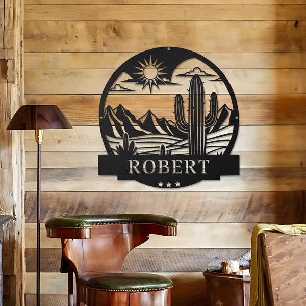 Cactus Custom Metal Sign, Personalized Cactus with Led Lights, Monogram Sign, Metal Wall Art Decor, Gift For Dad, Housewarming gift