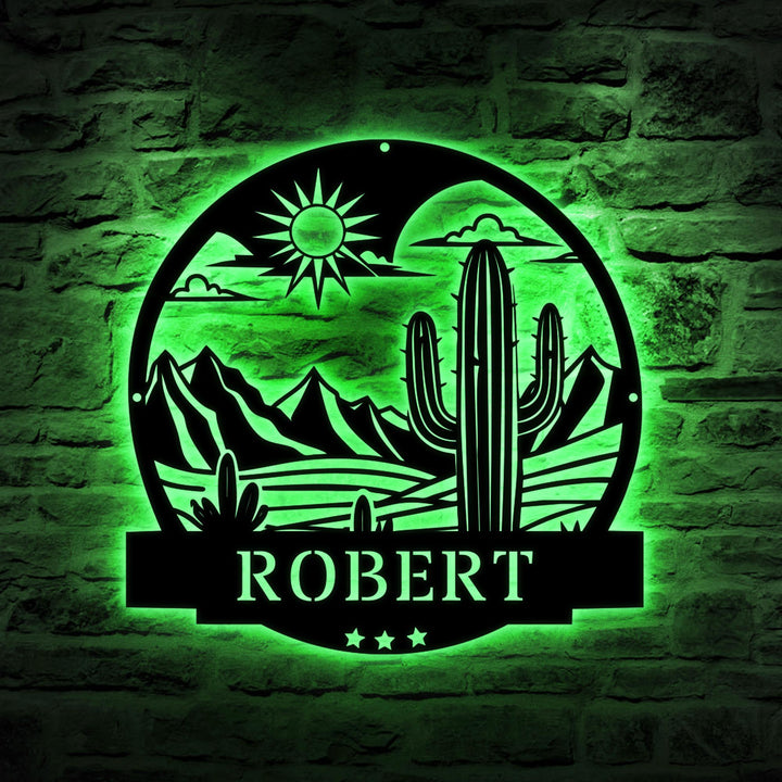 Cactus Custom Metal Sign, Personalized Cactus with Led Lights, Monogram Sign, Metal Wall Art Decor, Gift For Dad, Housewarming gift
