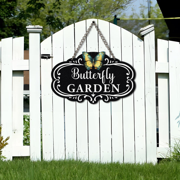 Custom Hanging Garden Sign Personalized Garden Name Sign, Butterfly Garden Plaque, Outdoor Garden Gift, Memorial Garden Sign, Metal Sign